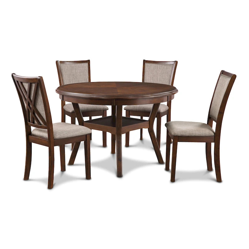 5-Piece Round Dining Table Set with 4 Upholstered Chairs | Farmhouse Style | 47" Table