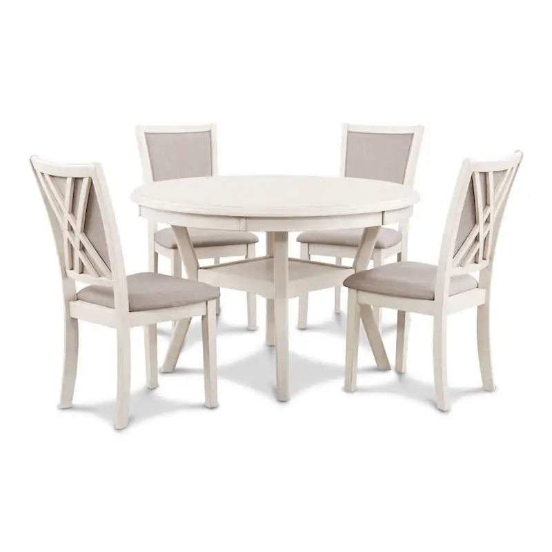 5-Piece Round Dining Table Set with 4 Upholstered Chairs | Farmhouse Style | 47" Table