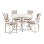5-Piece Round Dining Table Set with 4 Upholstered Chairs | Farmhouse Style | 47" Table
