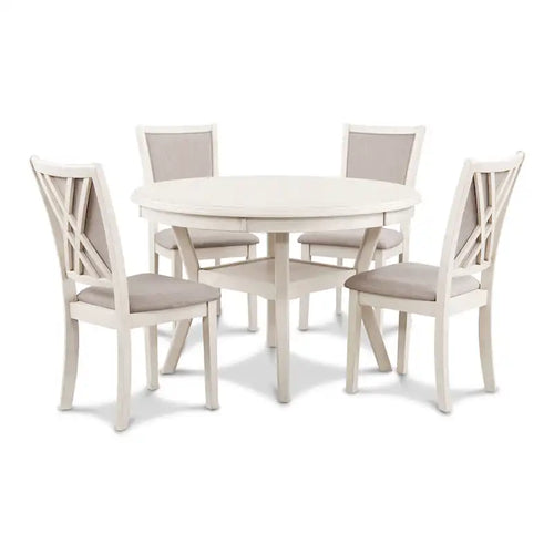 5-Piece Round Dining Table Set with 4 Upholstered Chairs | Farmhouse Style | 47" Table