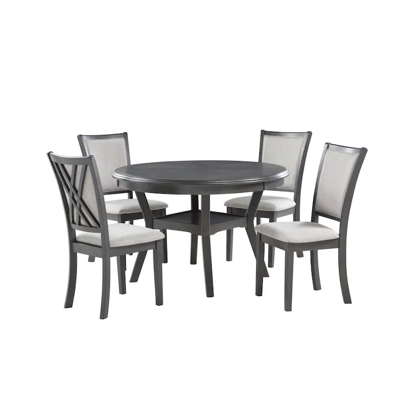 5-Piece Round Dining Table Set with 4 Upholstered Chairs | Farmhouse Style | 47" Table