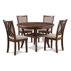 5-Piece Round Dining Table Set with 4 Upholstered Chairs | Farmhouse Style | 47" Table