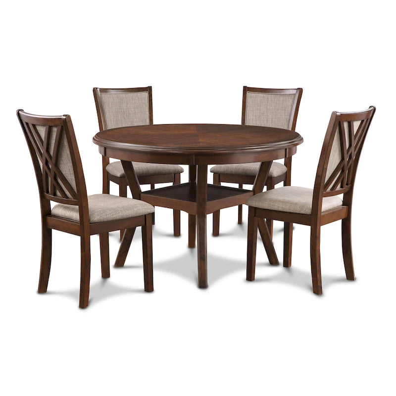 5-Piece Round Dining Table Set with 4 Upholstered Chairs | Farmhouse Style | 47" Table