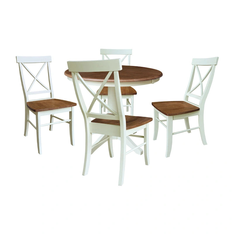 36 Round Extension Dining Table with X-Back Chairs