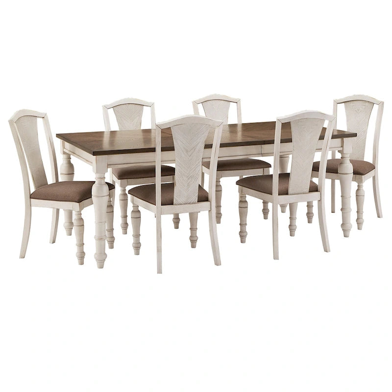 Extendable Rubberwood Dining Table Set, Antique White, Seats 4–8, 5-Piece or 7-Piece