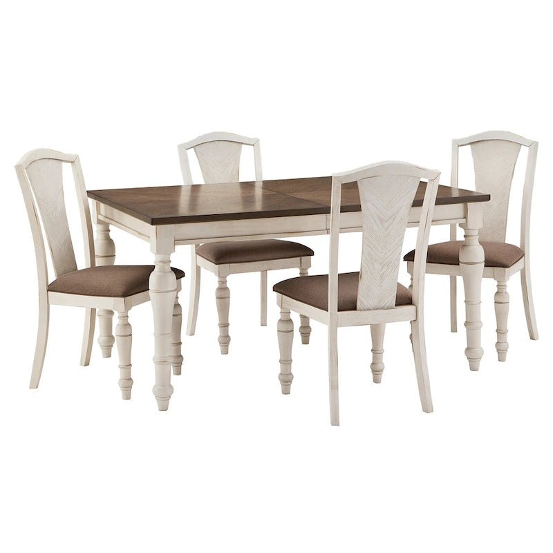 Extendable Rubberwood Dining Table Set, Antique White, Seats 4–8, 5-Piece or 7-Piece