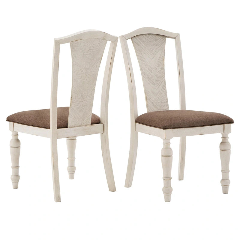 Extendable Rubberwood Dining Table Set, Antique White, Seats 4–8, 5-Piece or 7-Piece