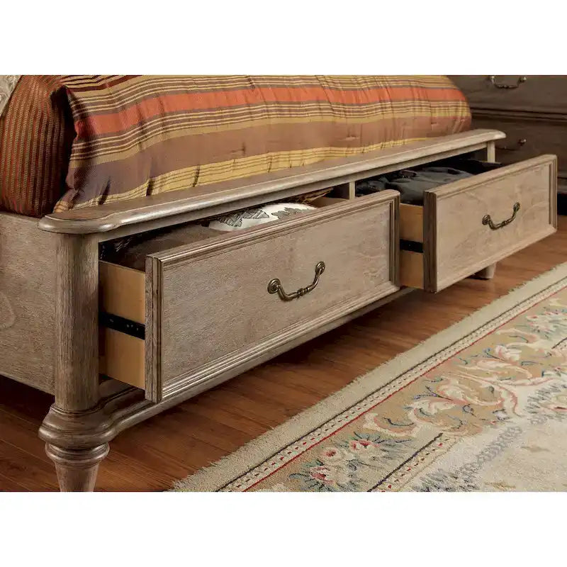 Wury Rustic Grey Solid Wood 2-Drawer Platform Bed by