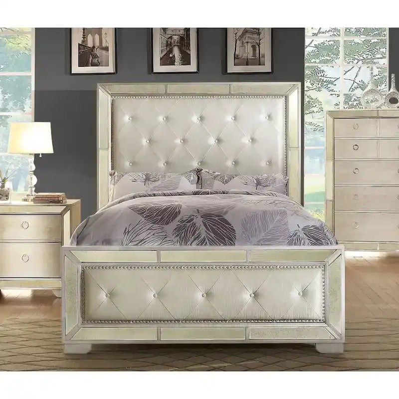  Gevi Modern Gold Faux Leather Padded Panel Bed