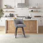 360° Swivel Counter Stool with Low Back, Tweed Fabric, Nailhead Trim, 26.5" Seat Height, 300 lbs