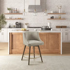 360° Swivel Counter Stool with Low Back, Tweed Fabric, Nailhead Trim, 26.5" Seat Height, 300 lbs