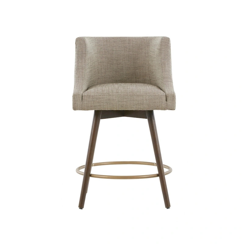 360° Swivel Counter Stool with Low Back, Tweed Fabric, Nailhead Trim, 26.5" Seat Height, 300 lbs