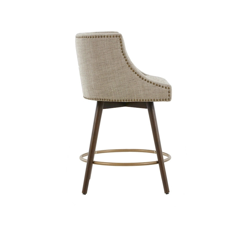 360° Swivel Counter Stool with Low Back, Tweed Fabric, Nailhead Trim, 26.5" Seat Height, 300 lbs