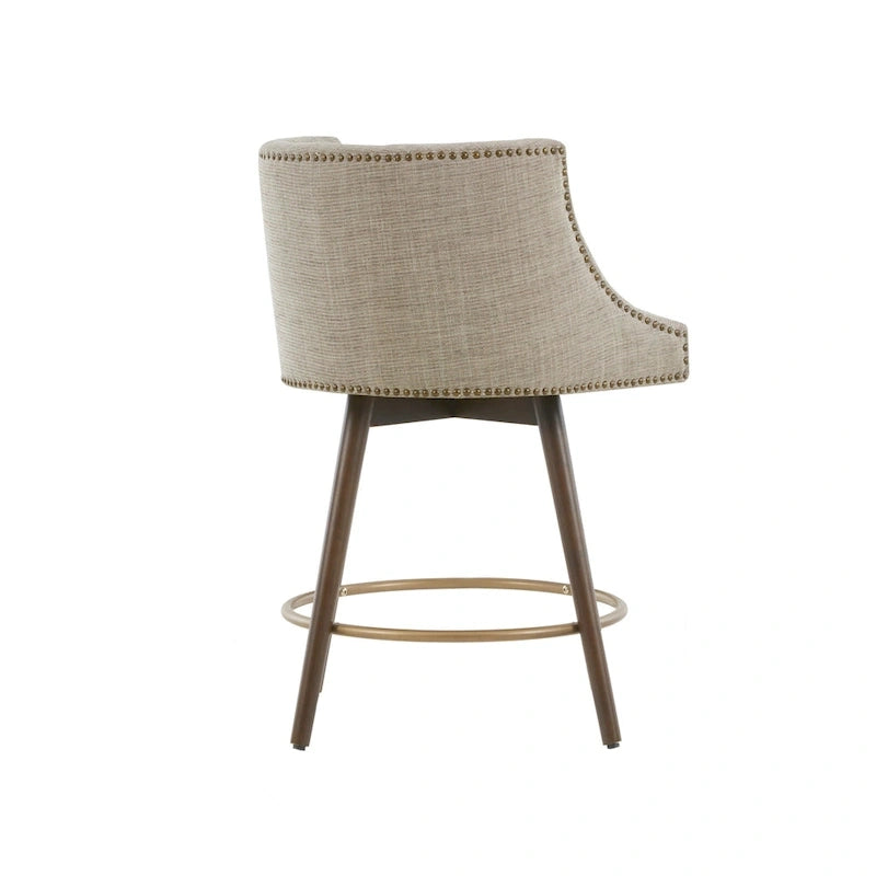 360° Swivel Counter Stool with Low Back, Tweed Fabric, Nailhead Trim, 26.5" Seat Height, 300 lbs