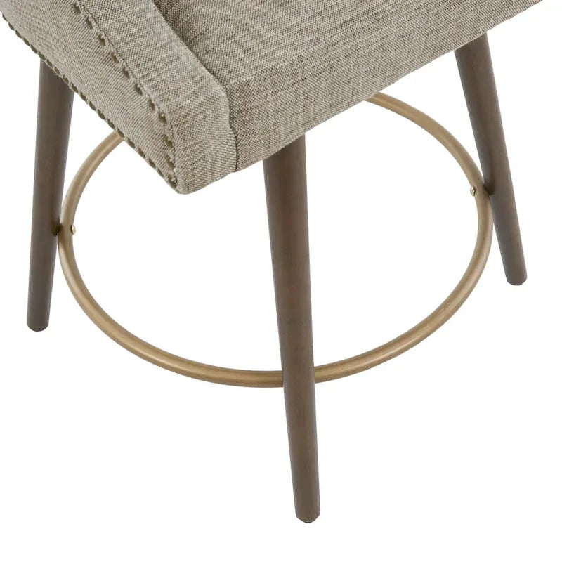 360° Swivel Counter Stool with Low Back, Tweed Fabric, Nailhead Trim, 26.5" Seat Height, 300 lbs
