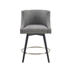 360° Swivel Counter Stool with Low Back, Tweed Fabric, Nailhead Trim, 26.5" Seat Height, 300 lbs
