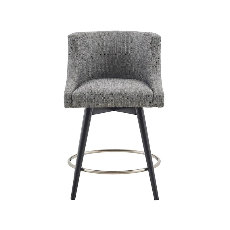 360° Swivel Counter Stool with Low Back, Tweed Fabric, Nailhead Trim, 26.5" Seat Height, 300 lbs