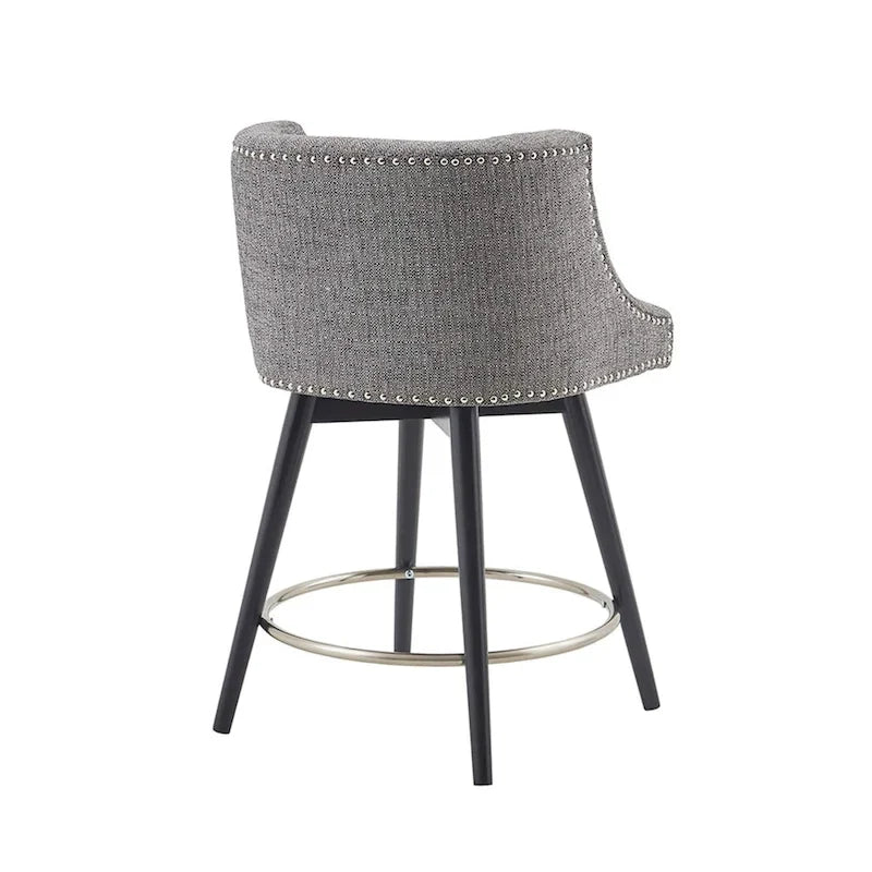 360° Swivel Counter Stool with Low Back, Tweed Fabric, Nailhead Trim, 26.5" Seat Height, 300 lbs