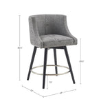 360° Swivel Counter Stool with Low Back, Tweed Fabric, Nailhead Trim, 26.5" Seat Height, 300 lbs
