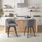 360° Swivel Counter Stool with Low Back, Tweed Fabric, Nailhead Trim, 26.5" Seat Height, 300 lbs
