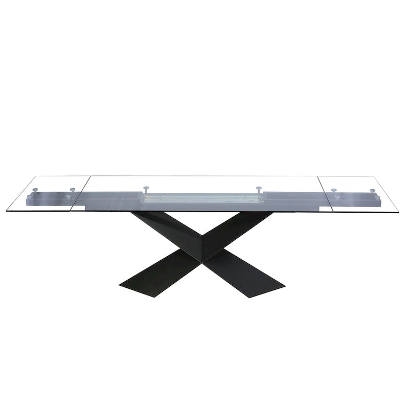DAVEE Extendable Dining Table with Clear Glass Table Top - 106.3*35.43*29.53