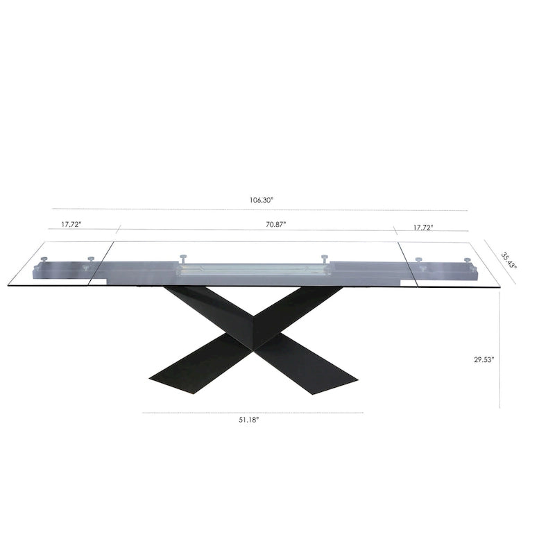DAVEE Extendable Dining Table with Clear Glass Table Top - 106.3*35.43*29.53