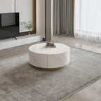 Faux Marble Top Round Modern Coffee Table with 2 Drawers