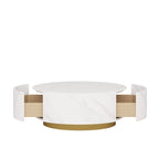 Faux Marble Top Round Modern Coffee Table with 2 Drawers
