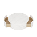 Faux Marble Top Round Modern Coffee Table with 2 Drawers