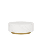 Faux Marble Top Round Modern Coffee Table with 2 Drawers