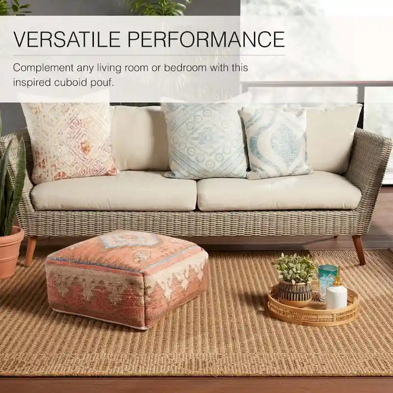 Bohemian-Style Square Floor Cushion (20 x 20 x 8 inches) — Indoor/Outdoor Use, 200 lb Weight Capacity