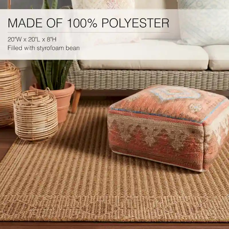 Bohemian-Style Square Floor Cushion (20 x 20 x 8 inches) — Indoor/Outdoor Use, 200 lb Weight Capacity