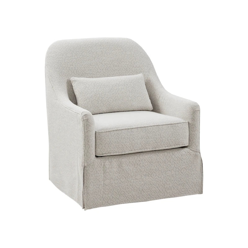 360° Swivel Glider Chair with Lumbar Pillow, Polyester Fabric, 300 lbs Capacity – Ivory/Black