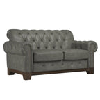 Two-Seater Sofa — Button-Tufted Rolled Arms, Nailhead Trim; Linen & Microfiber; 64.5 Inches