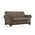 Two-Seater Sofa — Button-Tufted Rolled Arms, Nailhead Trim; Linen & Microfiber; 64.5 Inches