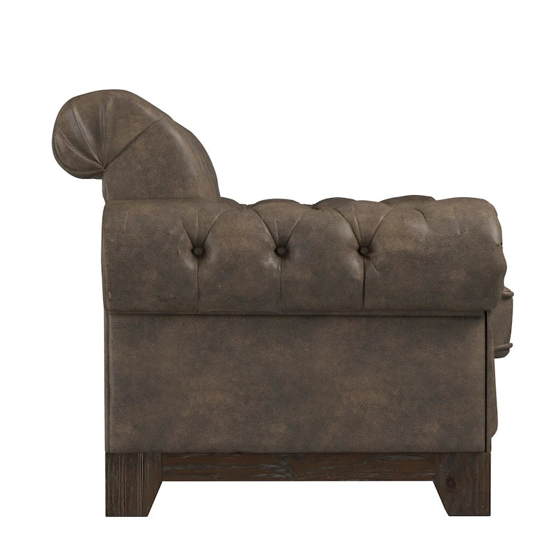 Two-Seater Sofa — Button-Tufted Rolled Arms, Nailhead Trim; Linen & Microfiber; 64.5 Inches