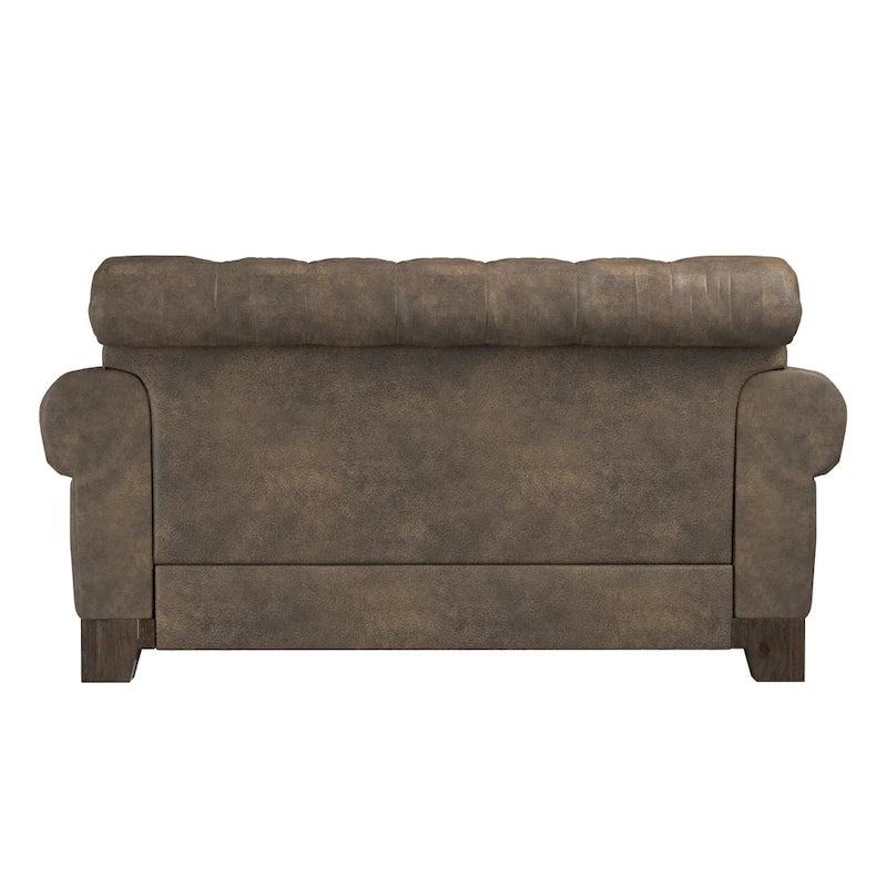 Two-Seater Sofa — Button-Tufted Rolled Arms, Nailhead Trim; Linen & Microfiber; 64.5 Inches