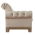 Two-Seater Sofa — Button-Tufted Rolled Arms, Nailhead Trim; Linen & Microfiber; 64.5 Inches