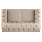 Two-Seater Sofa — Button-Tufted Rolled Arms, Nailhead Trim; Linen & Microfiber; 64.5 Inches