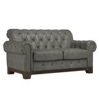 Two-Seater Sofa — Button-Tufted Rolled Arms, Nailhead Trim; Linen & Microfiber; 64.5 Inches