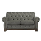 Two-Seater Sofa — Button-Tufted Rolled Arms, Nailhead Trim; Linen & Microfiber; 64.5 Inches