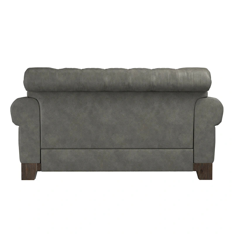 Two-Seater Sofa — Button-Tufted Rolled Arms, Nailhead Trim; Linen & Microfiber; 64.5 Inches