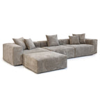 L-Shaped Corduroy Sectional Sofa with Ottoman, Modular Deep Couch, Removable Cover, 3-Color, 660 lbs Capacity