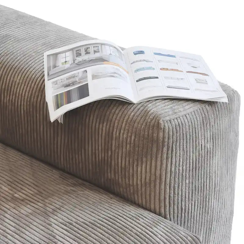 L-Shaped Corduroy Sectional Sofa with Ottoman, Modular Deep Couch, Removable Cover, 3-Color, 660 lbs Capacity