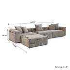 L-Shaped Corduroy Sectional Sofa with Ottoman, Modular Deep Couch, Removable Cover, 3-Color, 660 lbs Capacity