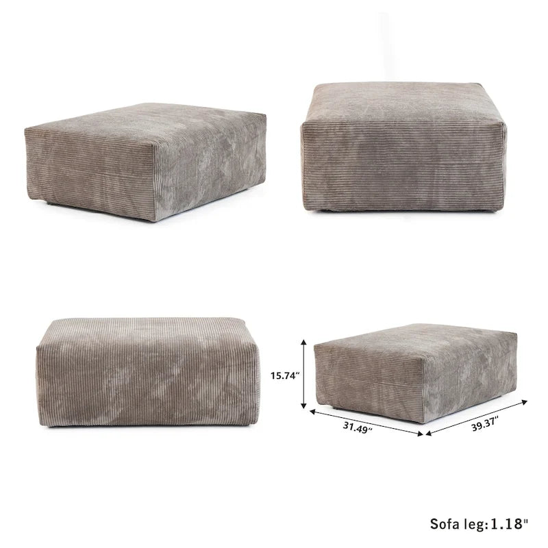 L-Shaped Corduroy Sectional Sofa with Ottoman, Modular Deep Couch, Removable Cover, 3-Color, 660 lbs Capacity