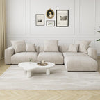 L-Shaped Corduroy Sectional Sofa with Ottoman, Modular Deep Couch, Removable Cover, 3-Color, 660 lbs Capacity