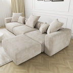 L-Shaped Corduroy Sectional Sofa with Ottoman, Modular Deep Couch, Removable Cover, 3-Color, 660 lbs Capacity
