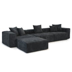 L-Shaped Corduroy Sectional Sofa with Ottoman, Modular Deep Couch, Removable Cover, 3-Color, 660 lbs Capacity