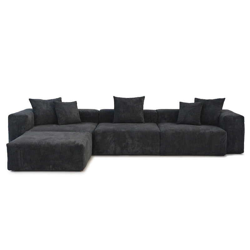 L-Shaped Corduroy Sectional Sofa with Ottoman, Modular Deep Couch, Removable Cover, 3-Color, 660 lbs Capacity